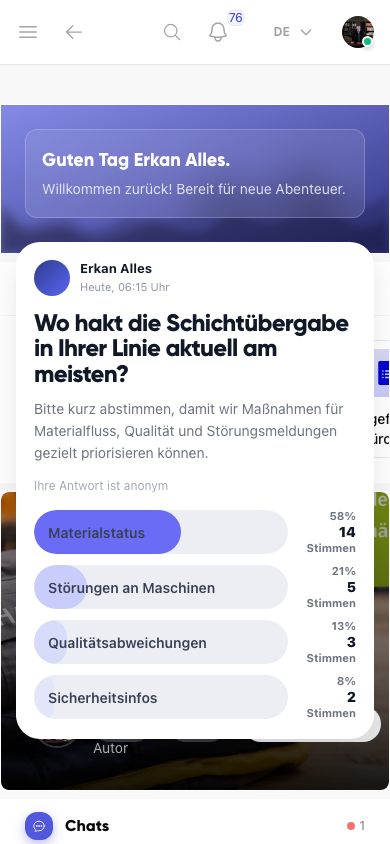 Umfrage und Feedback in Kibi Connect für Gemeinschaftsverpflegung